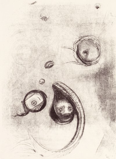 And some eyes without heads floating like mollusks from La Tentation de Saint-Antoine (Plate XIII) 1896 by Odilon Redon